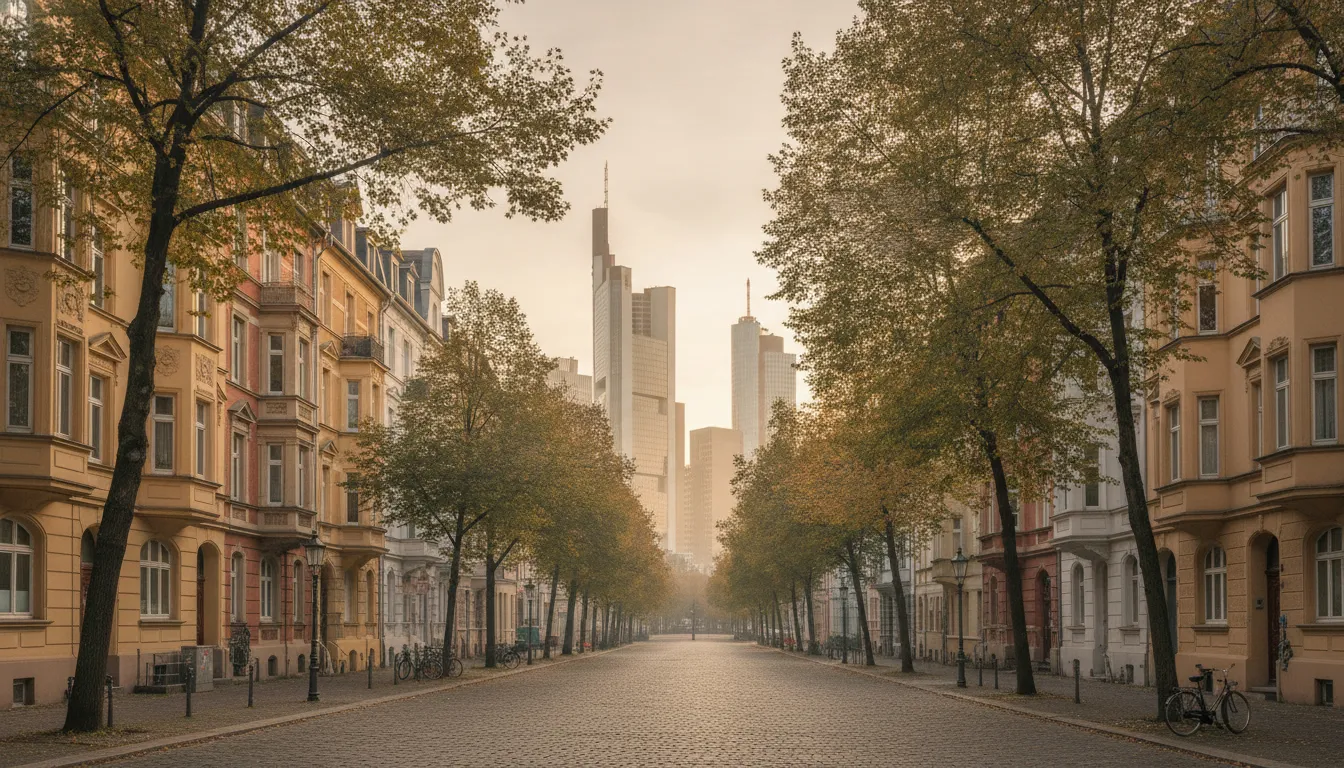 Wohngebaeude in Deutschland vor Bankenskyline — EZB-Zinsentscheid und Immobilienfinanzierung 2026